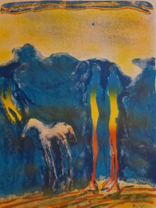 Lys i landskap/Hest og to mennesker, 1978 (innrammet)